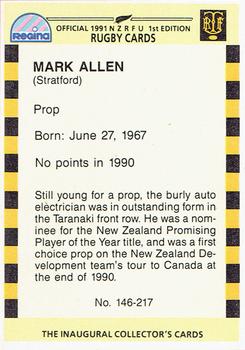 1991 Regina NZRFU 1st Edition #146 Mark Allen Back
